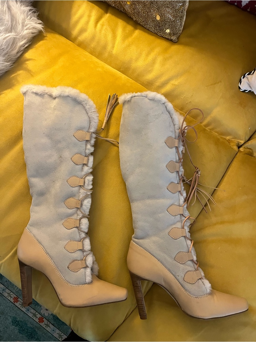 Super rare vintage Manolo Blahnik shearling knee-high leather boots 39.5